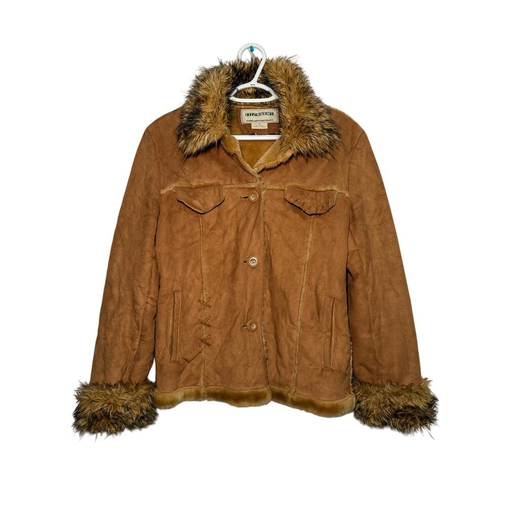 Fitz-Wright vintage tan penny lane faux suede button down‎ jacket womens medium
